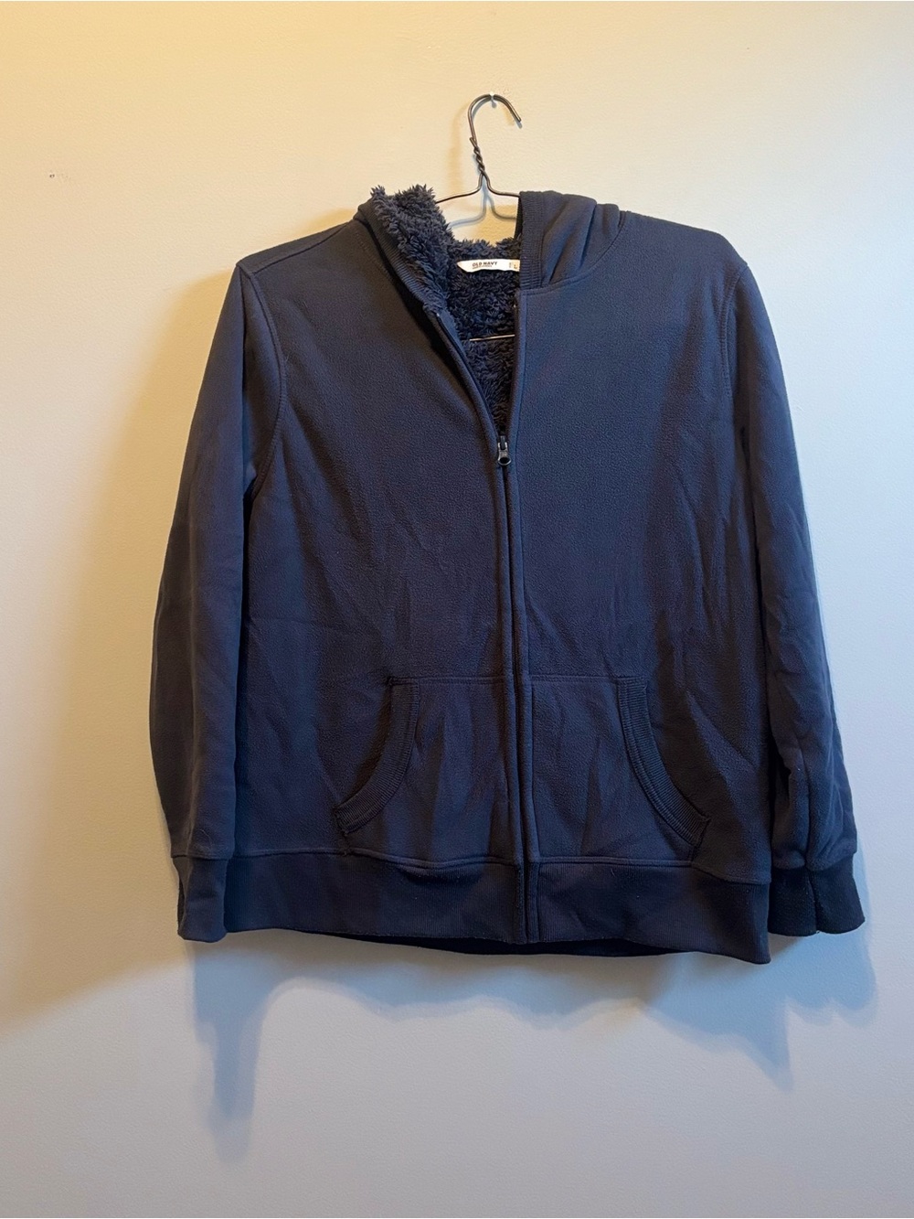 VTG 90s Old Navy Navy Blue Sherpa-Lined Zip Hoodie